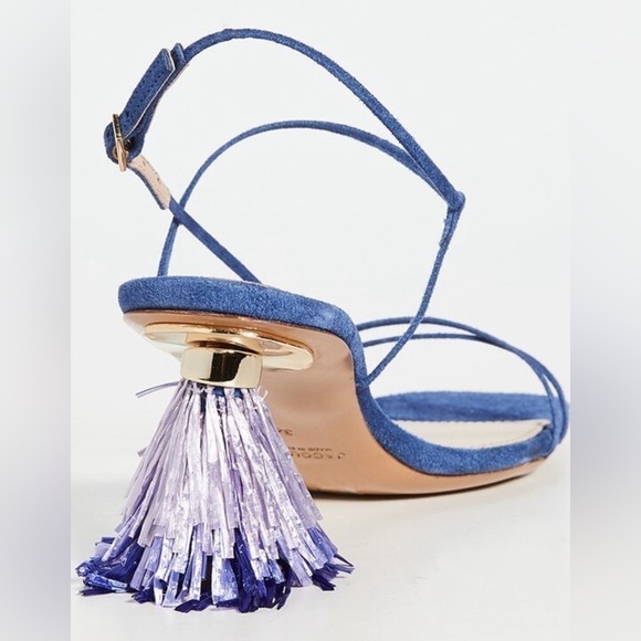 RARE Jacquemus raphia embellished strappy suede sandal in blue purple - Picture 4 of 12